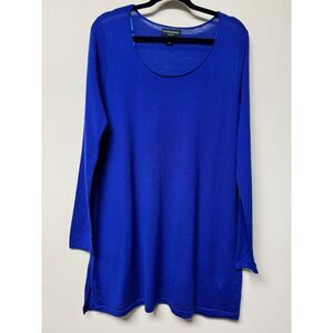 CYNTHIA ROWLEY 100% Merino Wool Cobalt Blue Scoop Neck Tunic Sweater, Sz 1X